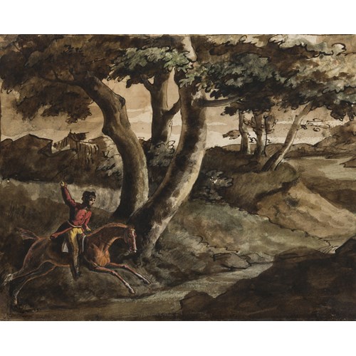 A Horseman in a Landscape [recto]; The Battle of Landshut, after Louis Hersent [verso]